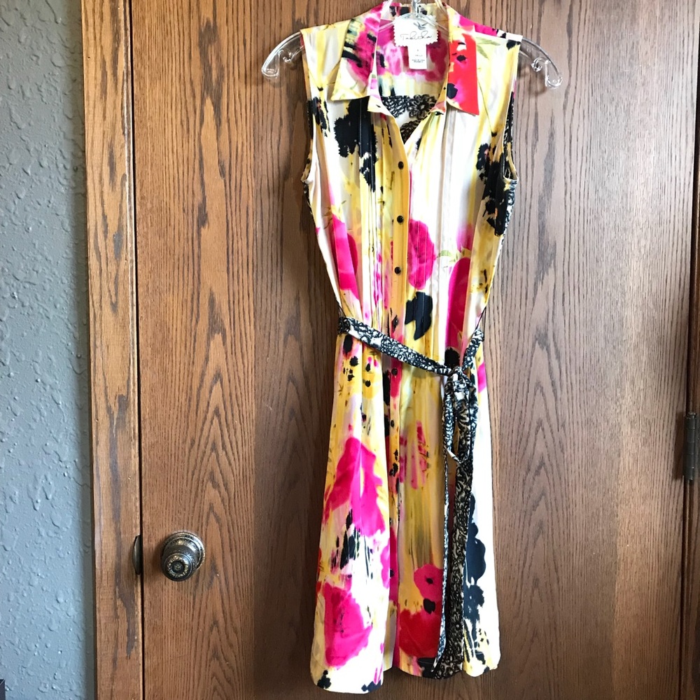 Anthro Tabitha Silk Patterned Button Front Dress 4